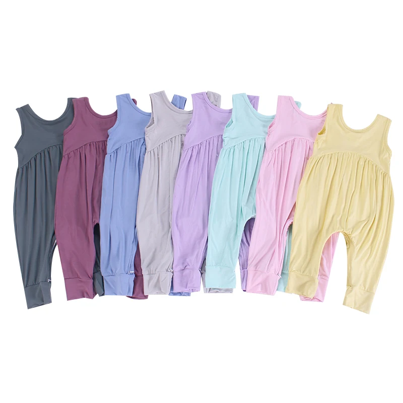 new fabric soft safe custom plain sleeveless bamboo baby romper with snap button baby bamboo pajamas