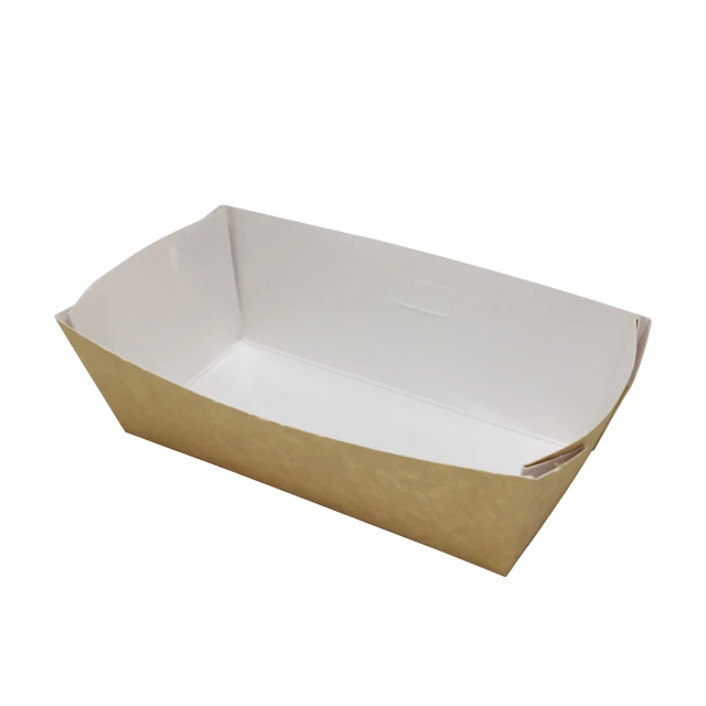 Disposable paper roasted chicken boxes boat shape takeout food trays with lids and clear windows