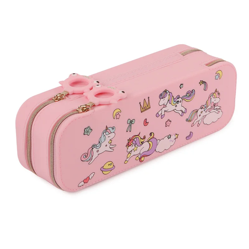 Japan hot selling trade assurance double layer pencil box packaging design silicone pen case stationery set for high school