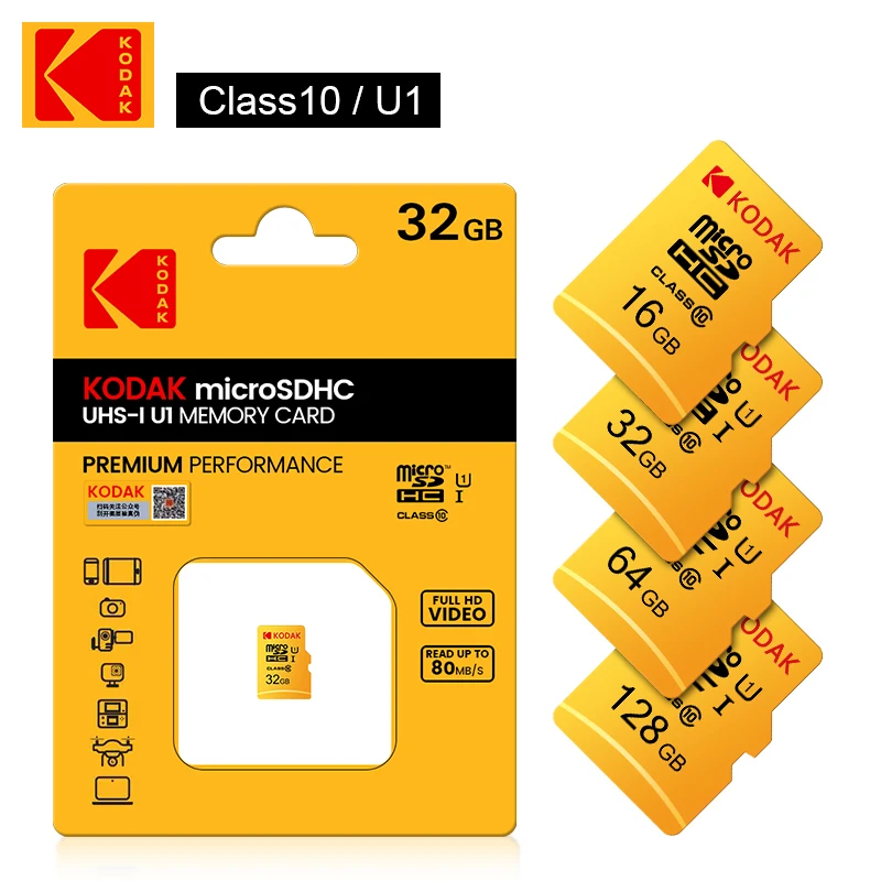 Wholesale KODAK Memory SD Card 16G 32G 64G 128G Class 10 U1 UHS-1 micro Full HD Video 80MB/S TF Memory card
