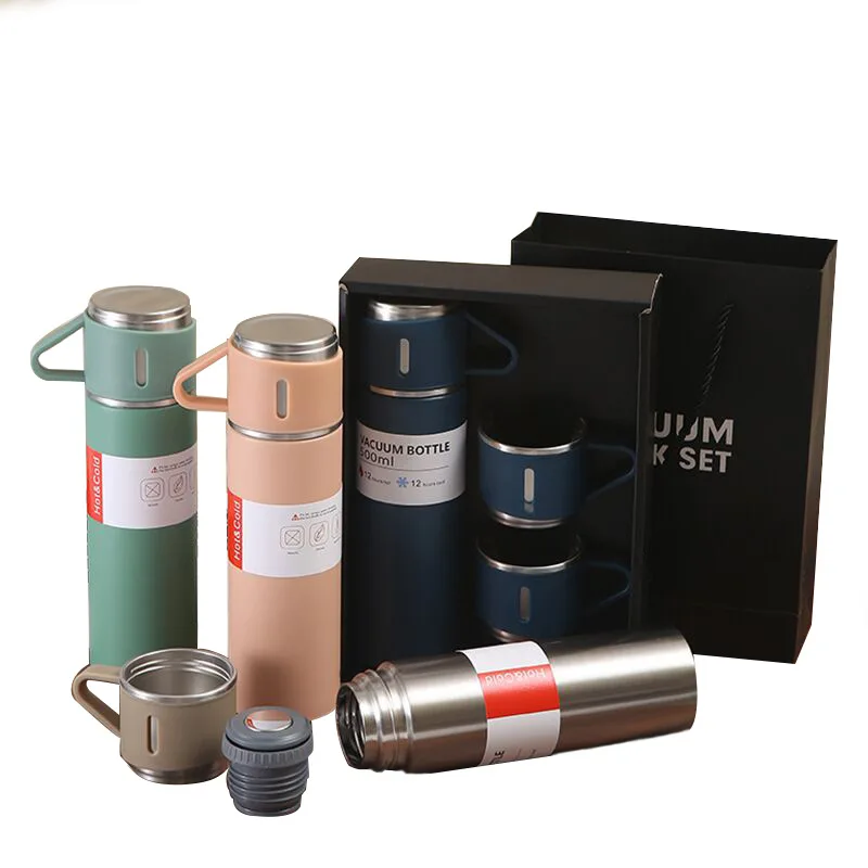 3pcs Double Wall cartoon 304 Stainless Steel Wine Tumbler Insulated Water Bottle Vacuum Flask Thermos Mug Gift Set
