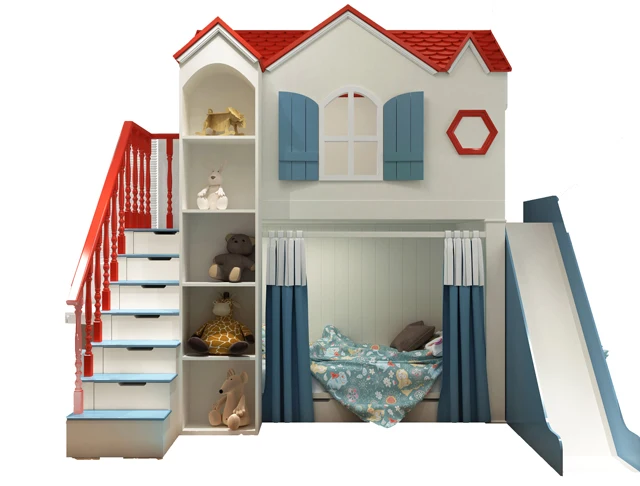 Sample provided furniture modern solid wood single bed children bunk bed with ladder cabinets and slide