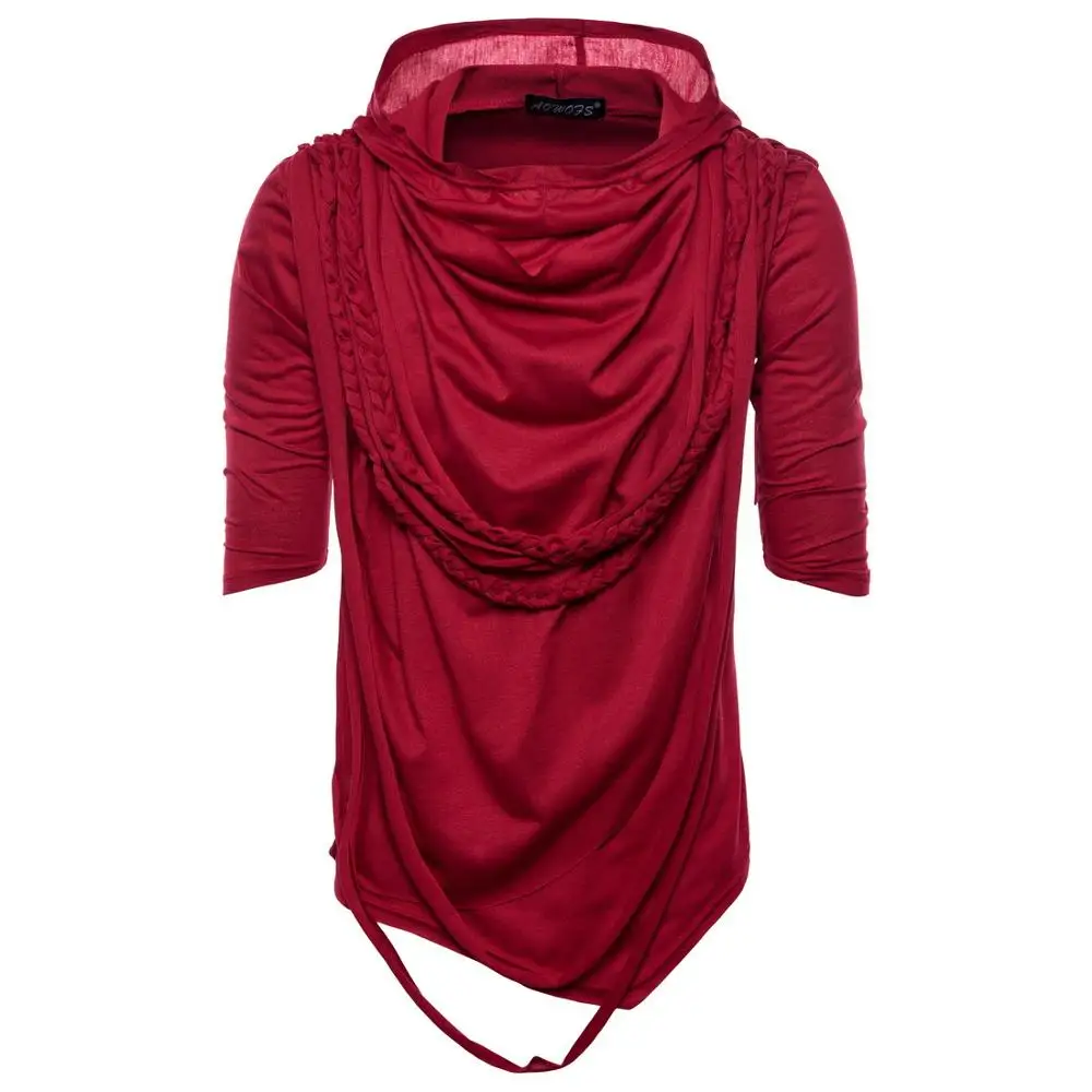 Liu Ming Custom Mens Chic Rope Decoration Heap Collar Hooded Half Sleeve Plain Hip Hop T Shirt
