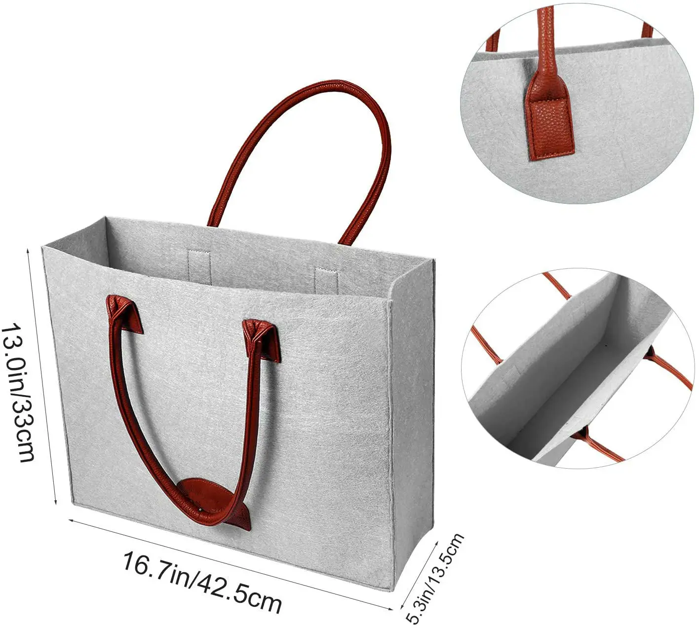 China manufacture  wholesale custom logo handbag eco-friendly durable big grey wool felt tote bag