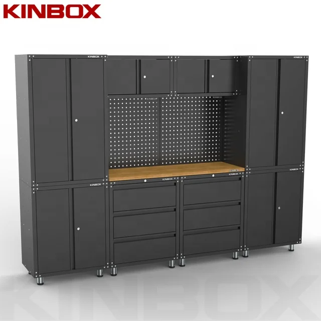 Kinbox Hot Sale Heavy Duty Wholesale Metal Garage Storage Tool Cabinets with Pegboard Garage Cabinets