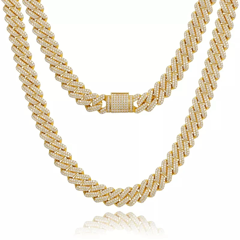 Hip Hop Fine Jewelry Iced Out 14mm 2 Rows VVS Moissanite Diamond Cuban Link Chain Necklace With GRA Certificate