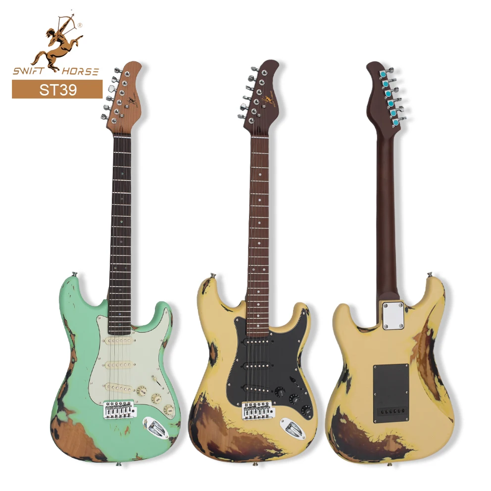 Popular OEM Vintage ST Electric Guitar Poplar Body S-S-S Pickups Cheap Relic Electric Guitars for Adult for sale Custom Logo