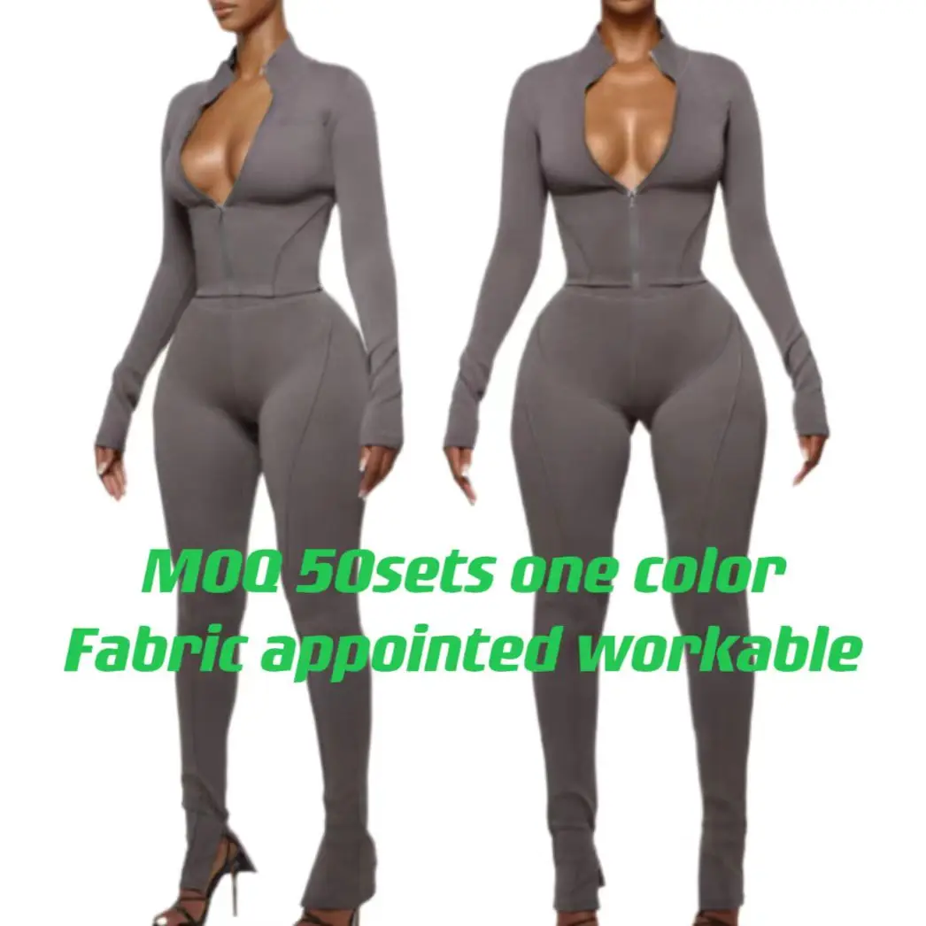 OEM clothing manufacturers custom zip up jacket and legging 2 two pieces outdoor street gym sports training tracksuit set women