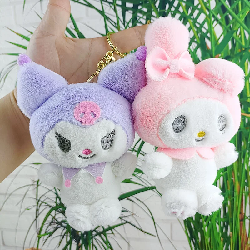 12cm small gift creative kawaii cartoon soft stuffed animal plush toys key chain keyring kitty melody plushie soft doll keychain