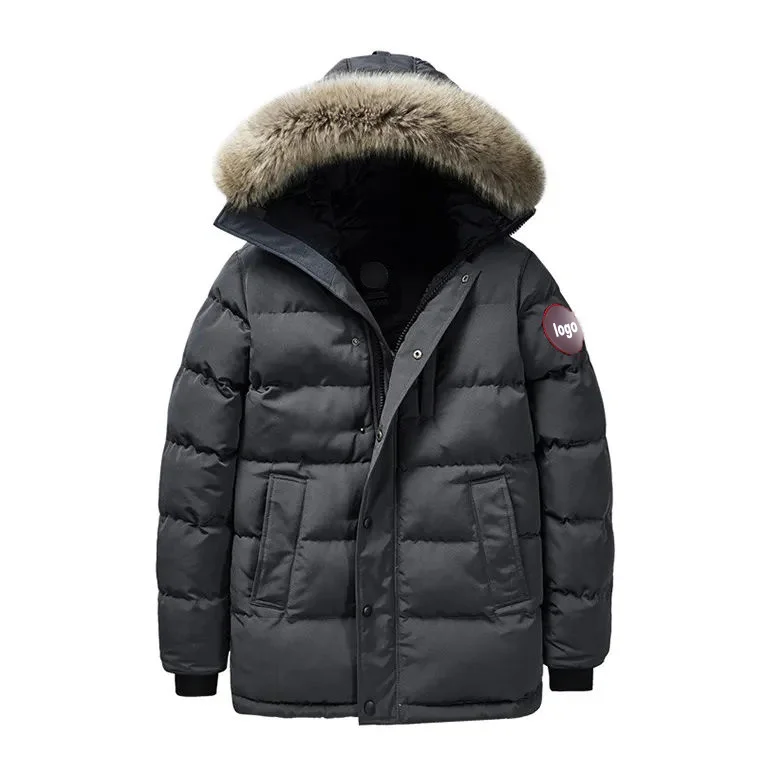Winter Jackets and Coats for Man with Wool Hood Warm Poly Filled Padded Overcoat Big and Tall Men Parka Coat