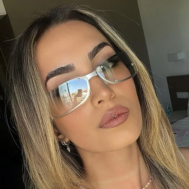 Metal Hollow Half Frame Cat Eyes Shades 2024 Red Lenses Sunglasses Fashion Vintage Y2K Rimless Sun Glasses For Women