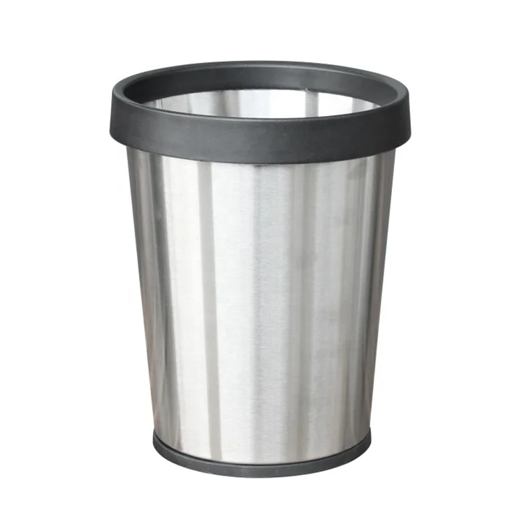 Household Stainless Steel Trash Can Open Top  Round Waste Bin Trash Can