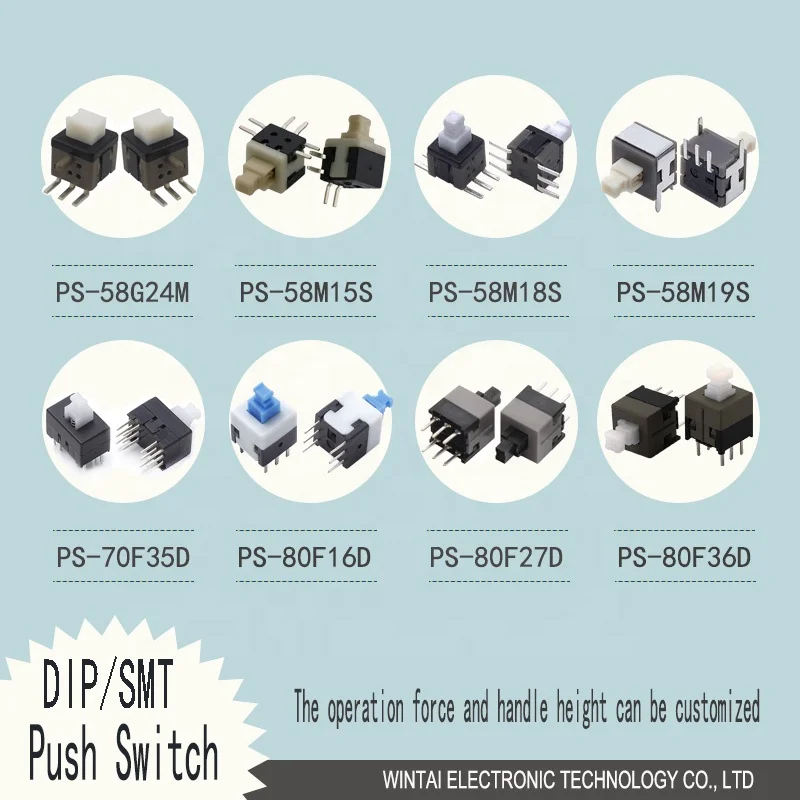 Wintai-tech PS-58M17S latching push button switch smd push button on off switch smd push button
