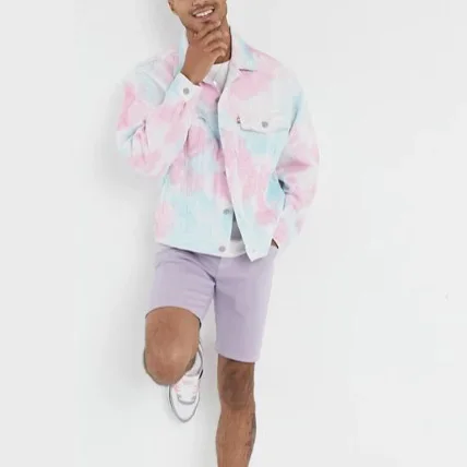 Wholesale mens denim jacket custom mens tie dye denim jackets