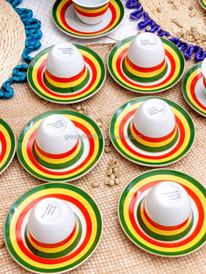 Fine Porcelain 85ml Ethiopian Eritrean Cawa Cup Set Without Handle Stock Coffee Set Ethiopian Coffee Cups Set cups and  saucers