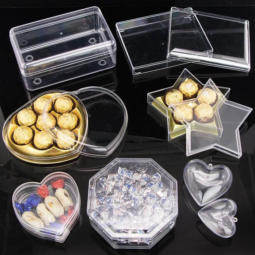 SUNSHING Hard Plastic Chocolate Box Wedding Sweets Case Heart Shaped Containers Jewelry Organizer Clear Candy Chocolate Case