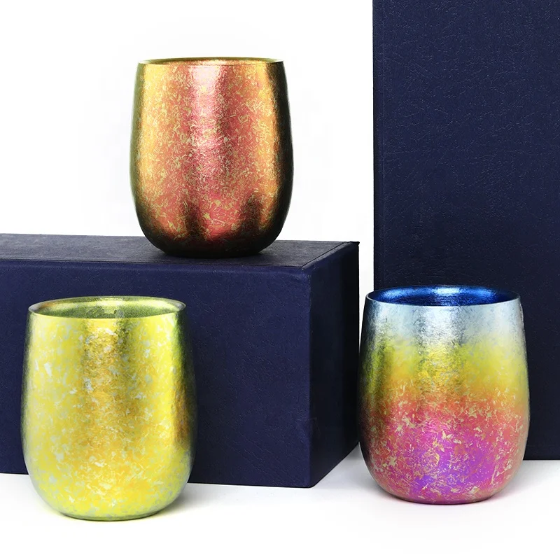 220ml Lightweight Colorful Double Wall  Titanium Stemless Wine Cup Mug