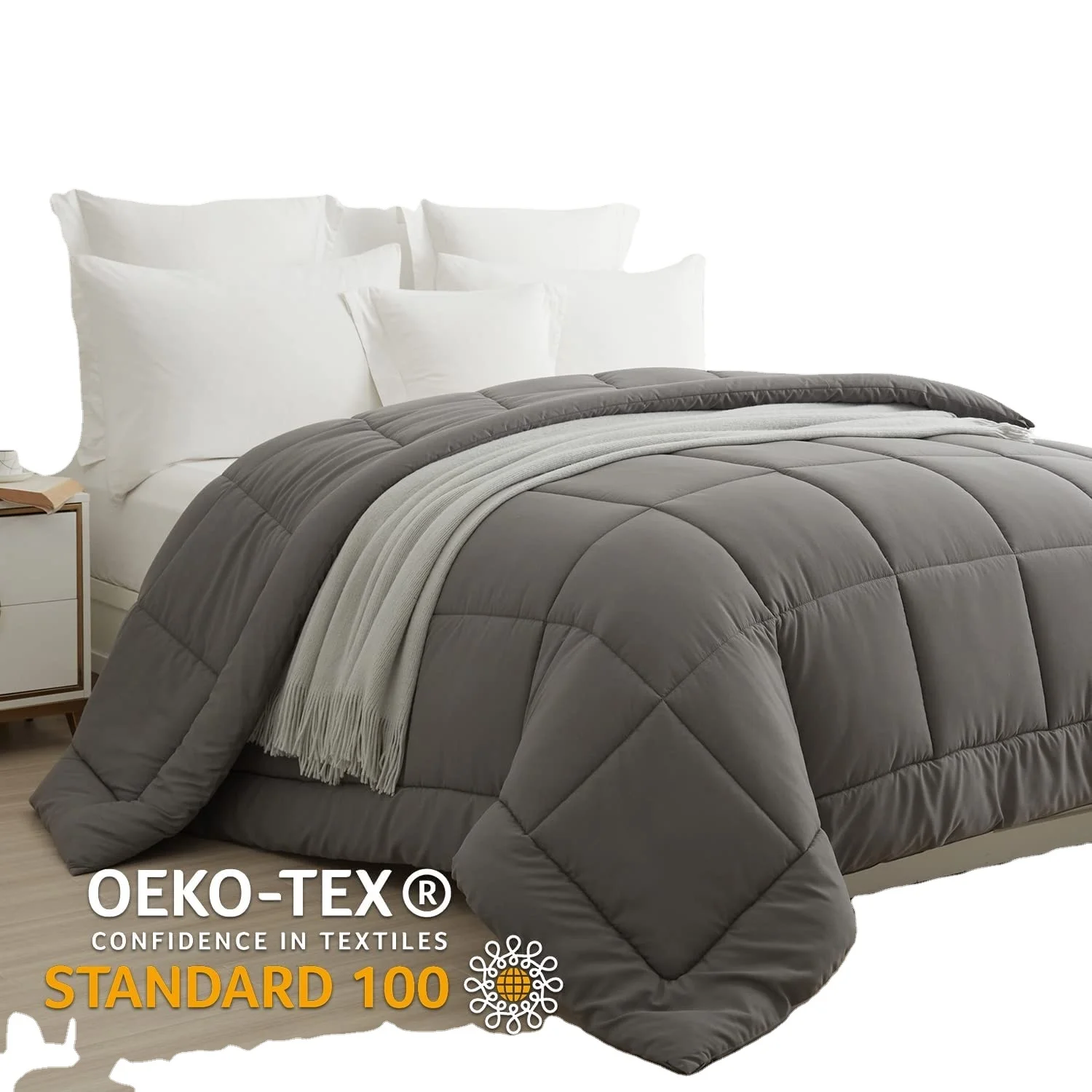 Duvet, Hotel Quilt,Comfort Soft Box Stitched Down Alternative Bedding Comforter Insert with 4 Corner Loops for All Season, White