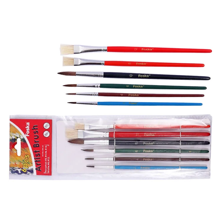 Foska Round Flat Liner Tip Shape Multi-functional Acrylic Paint Brush for Students Teenagers Children and Painters