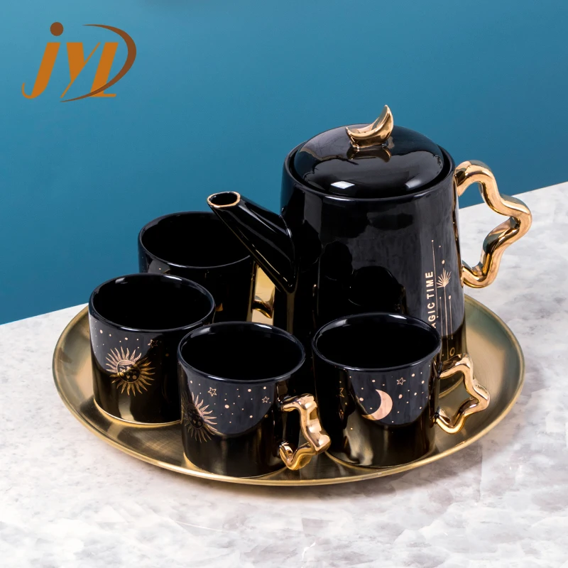 Afternoon tea set exquisite custom porcelain coffee tea cup and pot luxury ceramic teapot set with gold rim