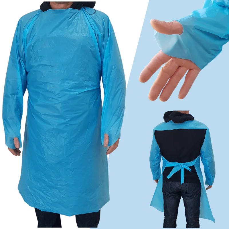 Blue Disposable CPE Gowns Waterproof Plastic Apron CPE Isolation Gown
