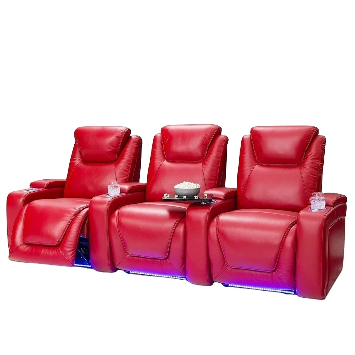 Geeksofa Furniture Home Theater Seating Reclining Leather Motion Recliner Sofa With LED Light And Cup Holder For Cinema Set