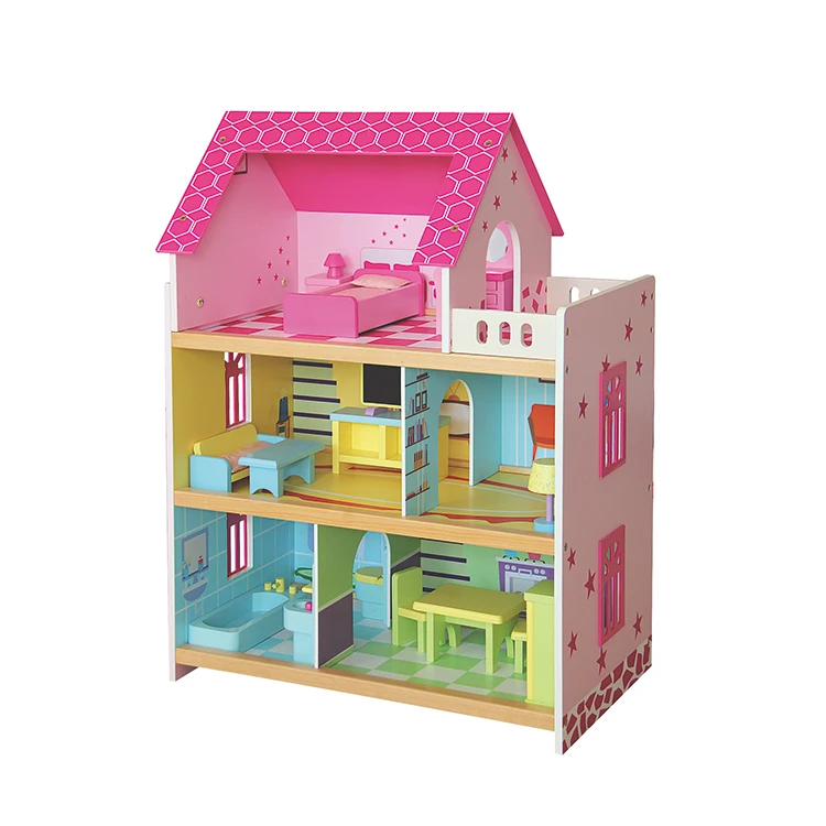Factory Custom Miniature Accessories Princess Wooden Doll House Dollhouse With Furnitures
