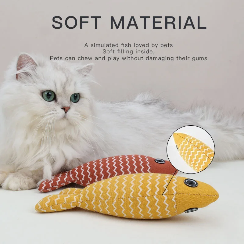 Custom Catnip Cat Toy Fish Soft Linen Stuffing Toy Interactive Kitten Chew Toys for Indoor Cats