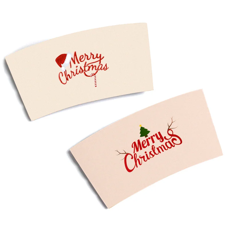Lokyo Biodegradable Christmas kraft paper take away 8oz 12oz disposable coffee paper cup sleeve for hot drinks