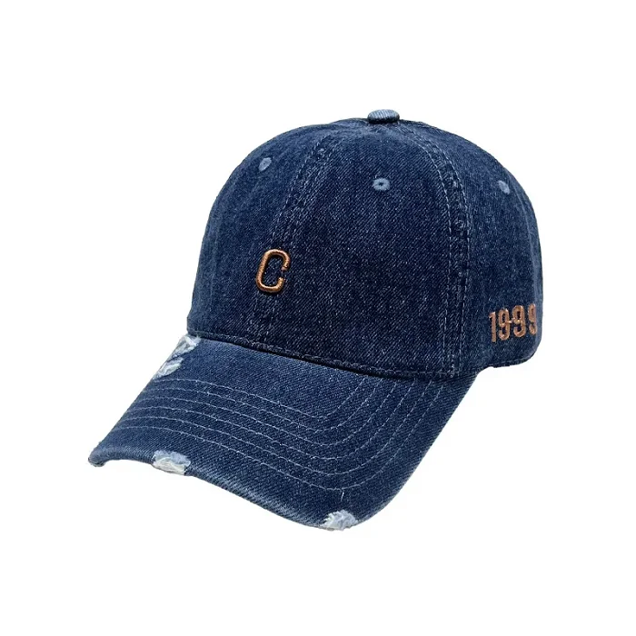 Custom Embroidered Washed Denim Jean Distressed Made Worn Out Baseball Cap Hat