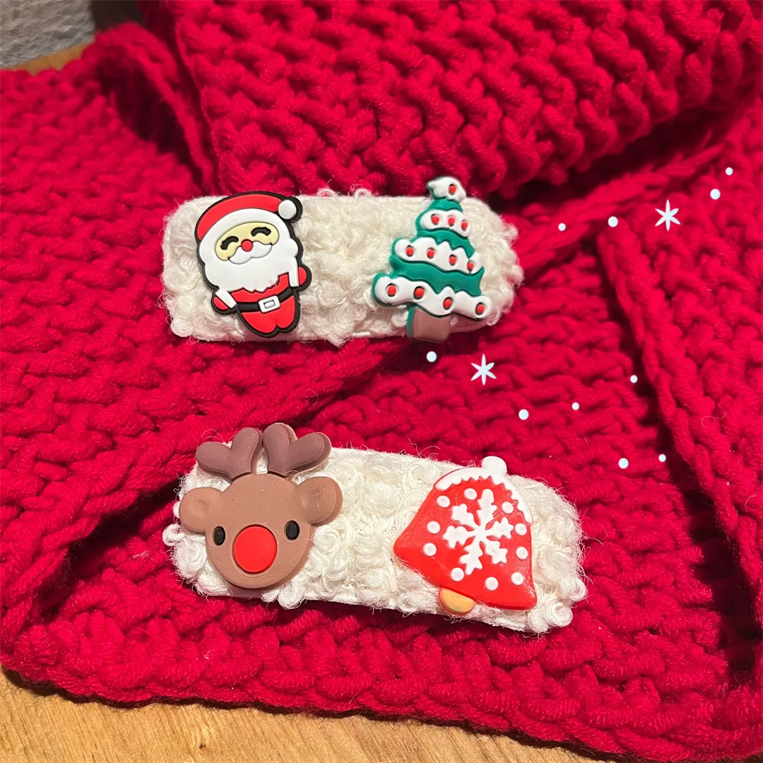 Fanyue Custom Popular Cute Christmas Tree Santa Elk Lamb Wool Hair Claw Clip Wholesale 2024