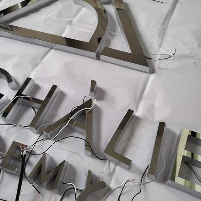 solid acrylic led  light signage letters business lights silver mirror 3d acrylic letter led backlit sign