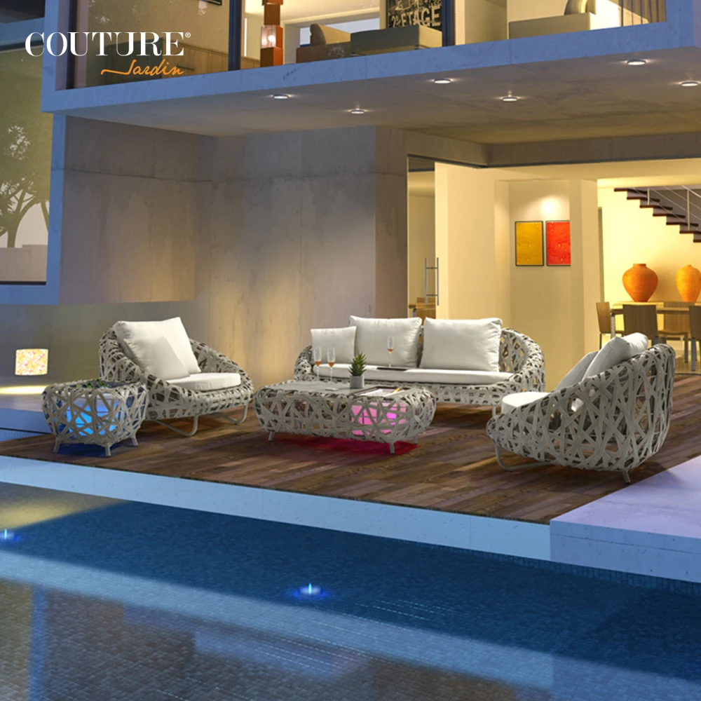 Couture Luxury Hotel Design Garden Rattan Outdoor Furniture Alum Wicker Single Rattan Sofa Set