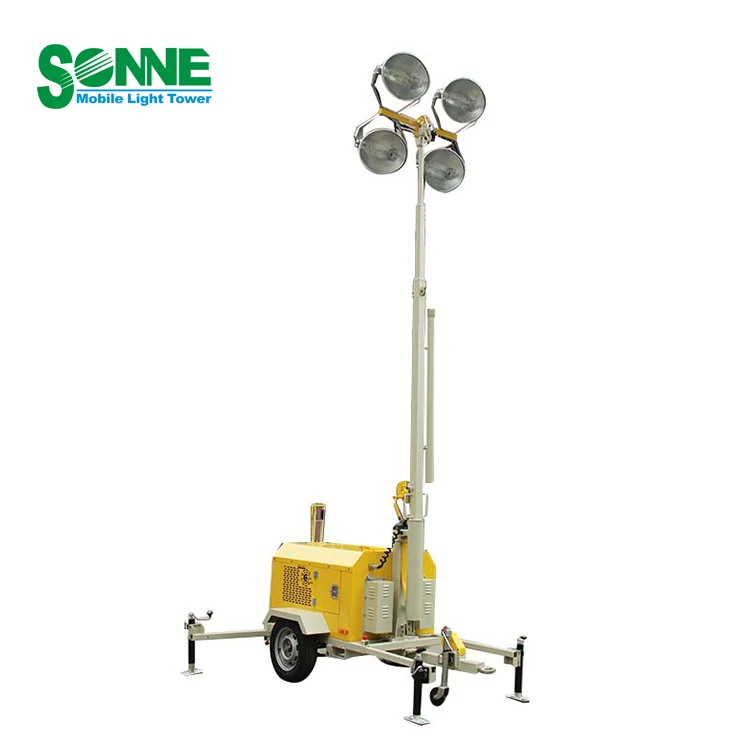 Customizing  4*1000W Metal Halide Lamp  7.2KW  Diesel Engine 9M Manual Mast Kubota Tower Light