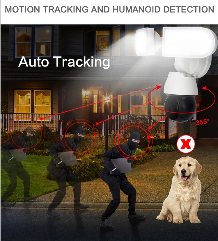 1080P PTZ IP Camera Tuya Wifi Outdoor AI Human Detection Audio 1080P Wireless Floodlight Security CCTV Camera 4X Digital Zoom