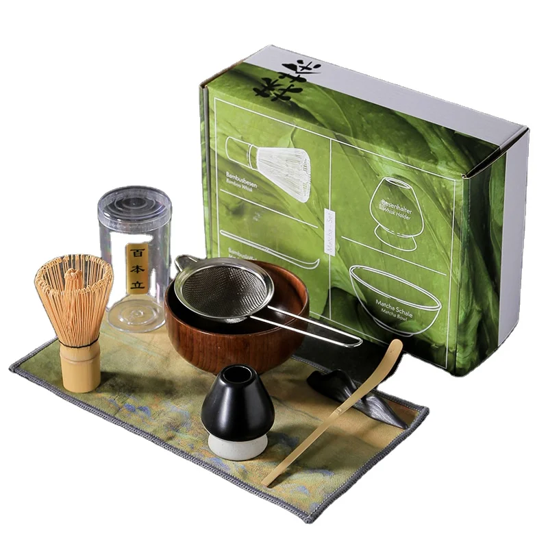 New Design Wholesale Ceramic and Eco-Bamboo Matcha Set  Bowl Cup and to Stand Gift Box