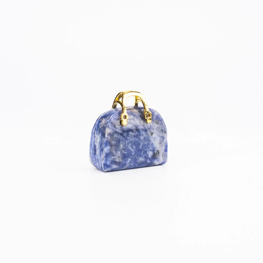 BZ JADE TIFA Factory wholesale 1 inches Mini Sodalite Purse Carving Crystal Handbag Pendant Gemstone Purse for Crafts Gifts