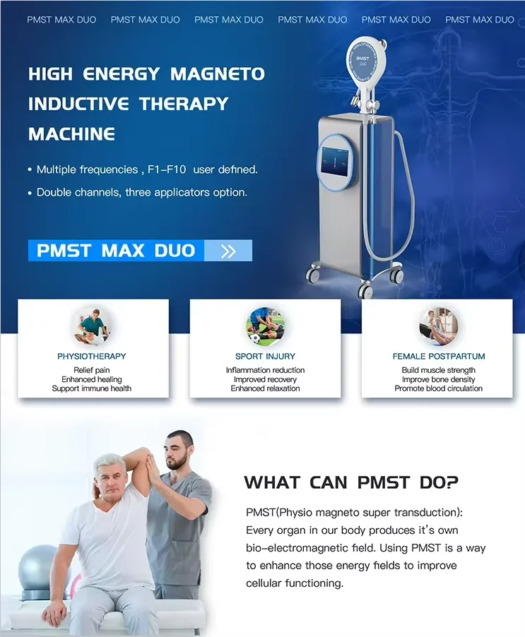 New Physiotherapy Double Channels Magnetic Pulse Therapy With High Intensity PMST MAX DUO Electromagnetic Pulse Machine