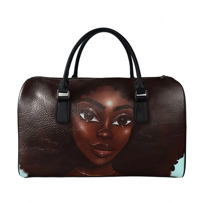 
Waterproof Fabric Luggage Travel Duffel Bags Suitcase Cases Overnight Afro Girls Black Art Printed PU Leather Bag Travel 
