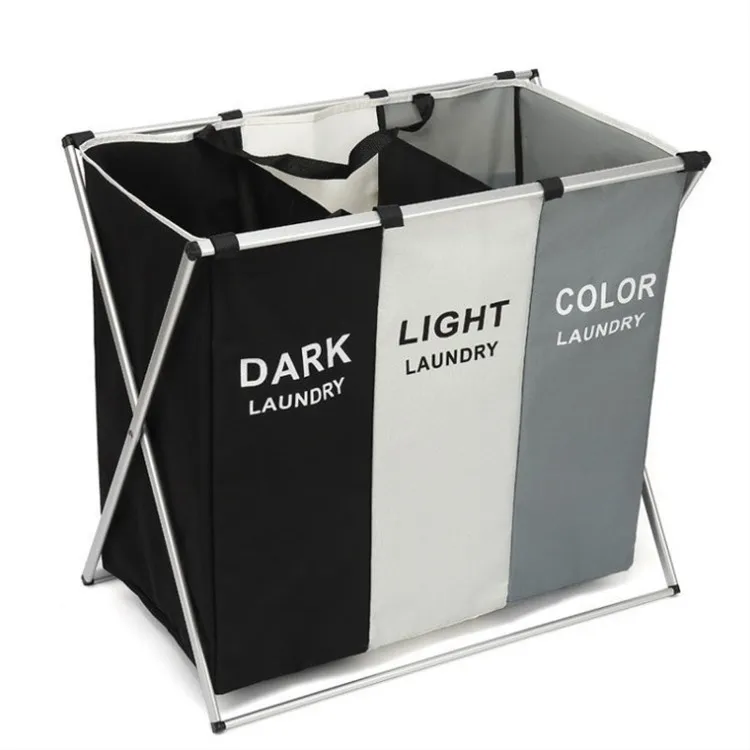 Logo Collapsible Large Laundry Hamper Waterproof Home Laundry Basket Dirty Clothes Storage Basket Three Grid Organizer Basket