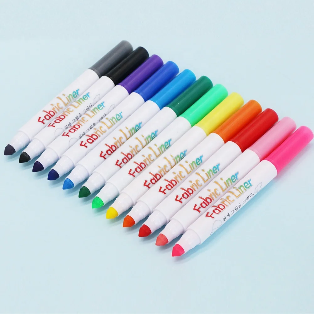 12 Brilliant Colors of Non-Washable Water-Based Markers for Decorating White Fabric and Textiles