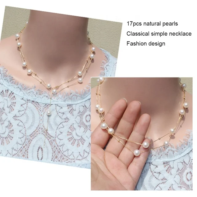 vintage layered solid 18k gold freshwater pearl 86cm long pearl sweater chain necklace beaded multilayer necklace