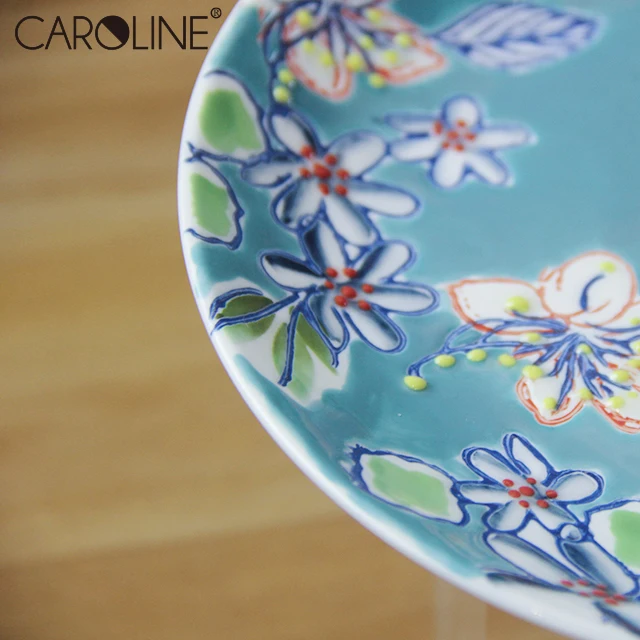 Оптовая продажа синих керамических столовых тарелок для салата