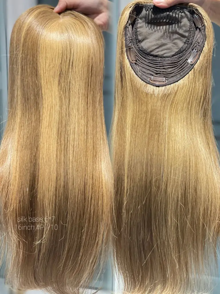 SHY Human Hair Topper Free Part Silk Base Topper Mono 6*7 Silk Top for Clip in Hairpieces #4 Brown Straight Hair Topper