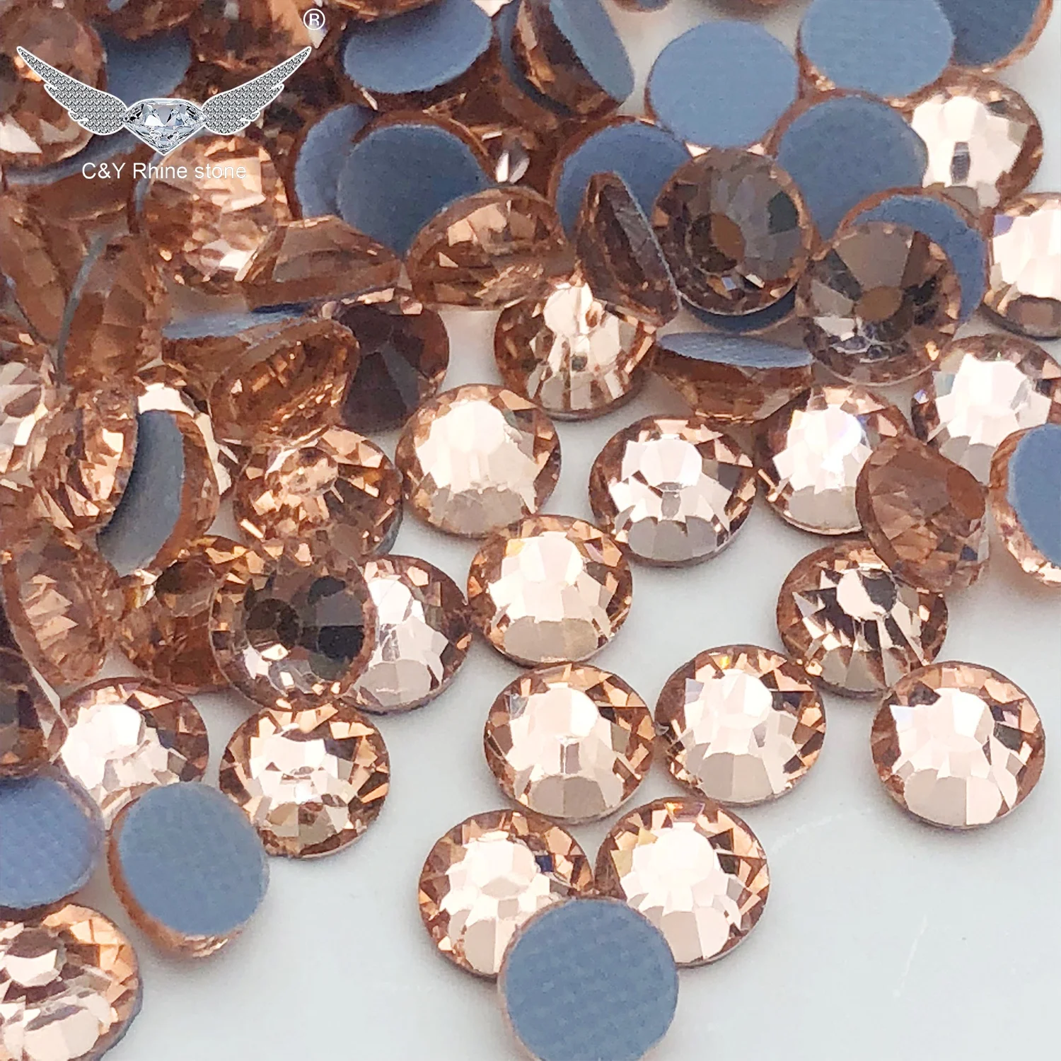C&Y Light Peach Large Crystal Flatback Stones Flat Back Bulk Round Glass Hot fix Rhinestones