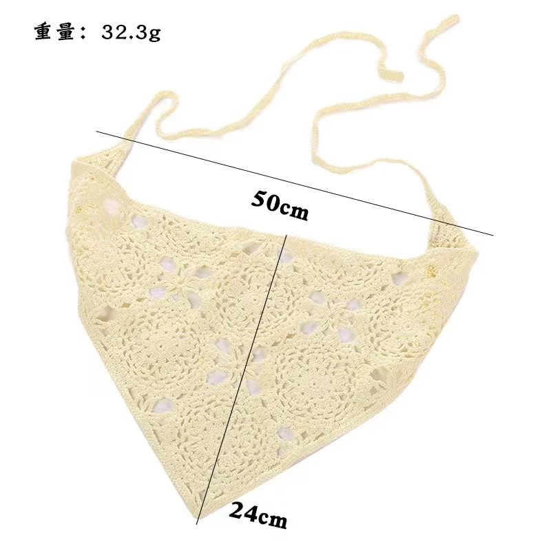 2023 New Arrivals Fashion Girls  Crochet Headwear Pure White Solid Color Fresh Knitted Hair Scarf Triangle Headbands For Women