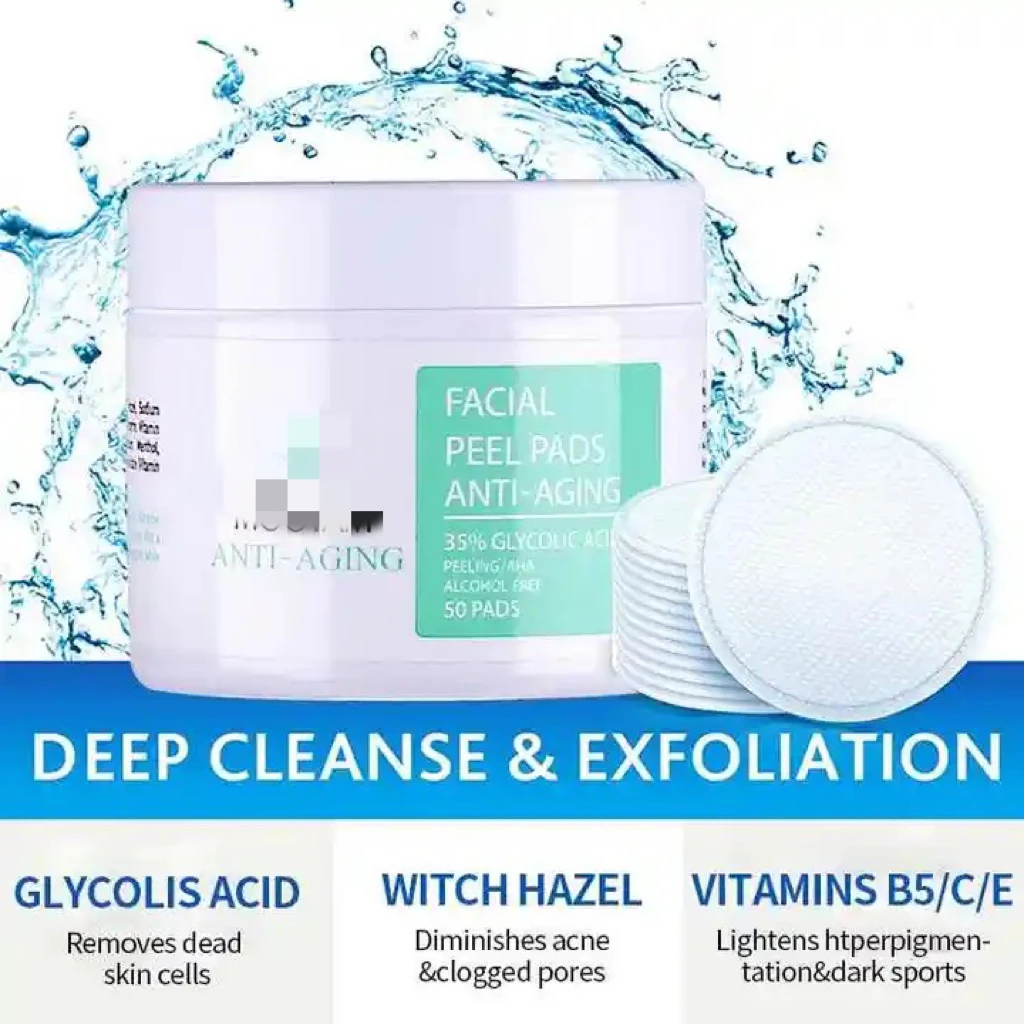 Private Label 2% Salicylic Acid Anti Acne Face Exfoliating Peel Wipes Skin Care 10% Peeling Cleansing Glycolic Acid Pads