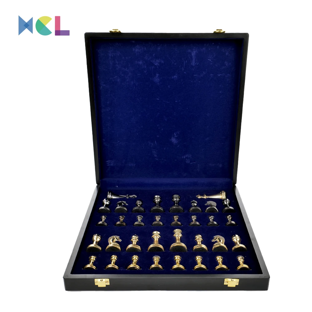 XCL Wholesale High-Grade Metal Chess Gold Black 29*29cm Zinc Alloy Chess games Set Marble Pattern Chess Board