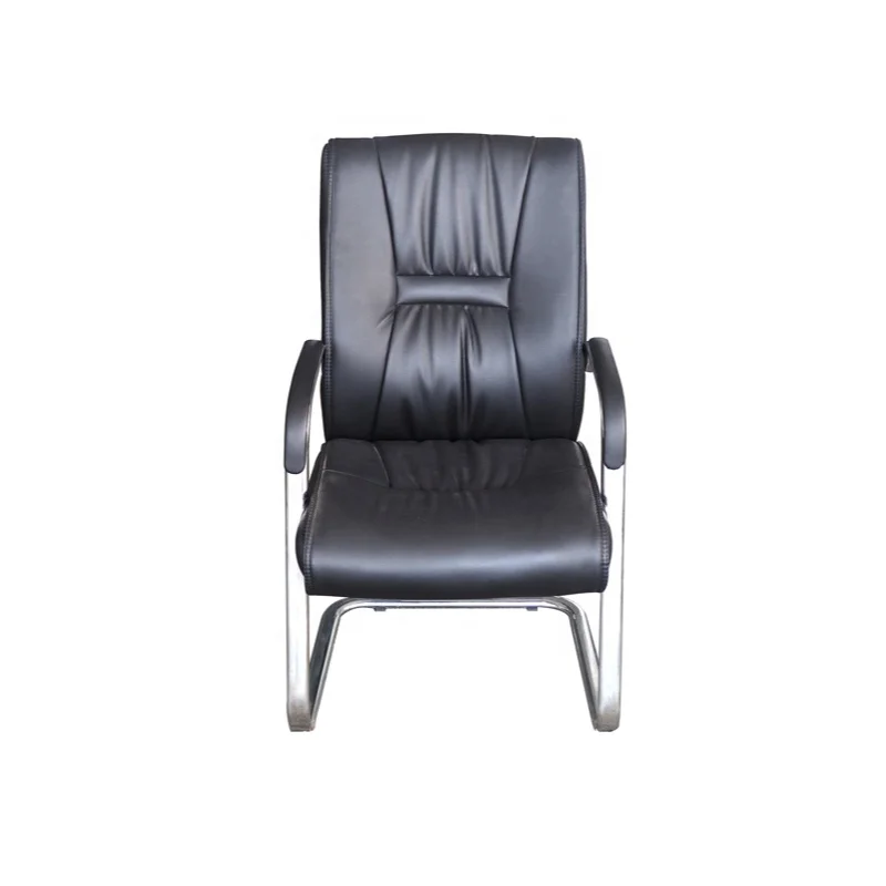 Fixed Metal Frame Executive Visitor Chair Mid-back Leather Meeting Office Chair