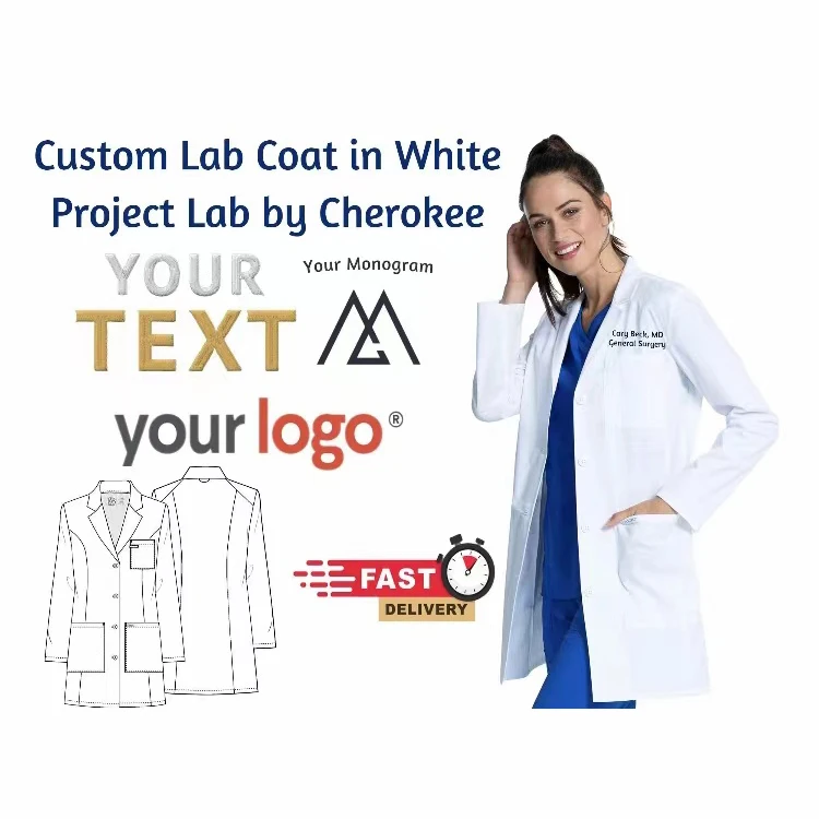 Customized LOGO Professional Unisex Cotton Polyester Hospital Uniforms Medical Science Doctor Nurse Wear White Lab Coat